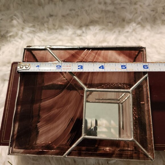Vintage Stained Glass Jewelry Box With Mirrored Inlay Boho Cottage MCM - Picture 4 of 11